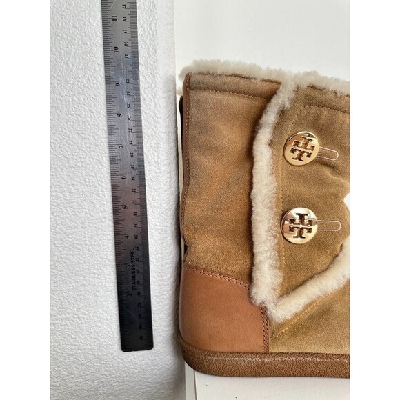 Tory Burch Shearling Leather Mid Calf Boots Gold Detail Fur Lined Women's 6.5 - Picture 9 of 13